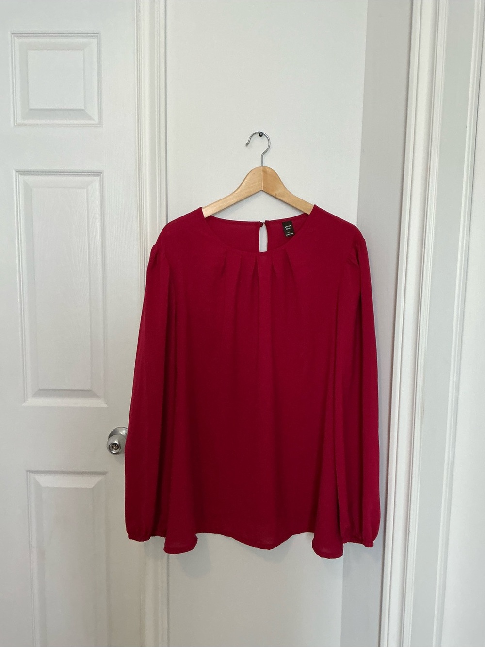 Raspberry Long-Sleeve Pleated Neck Blouse Sz 4X